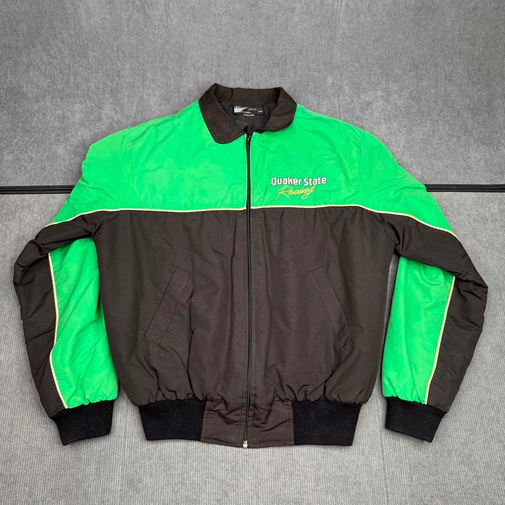 Vintage Top Line USA Quaker State Racing y2k Jacket Green Black Bomber Mens XL